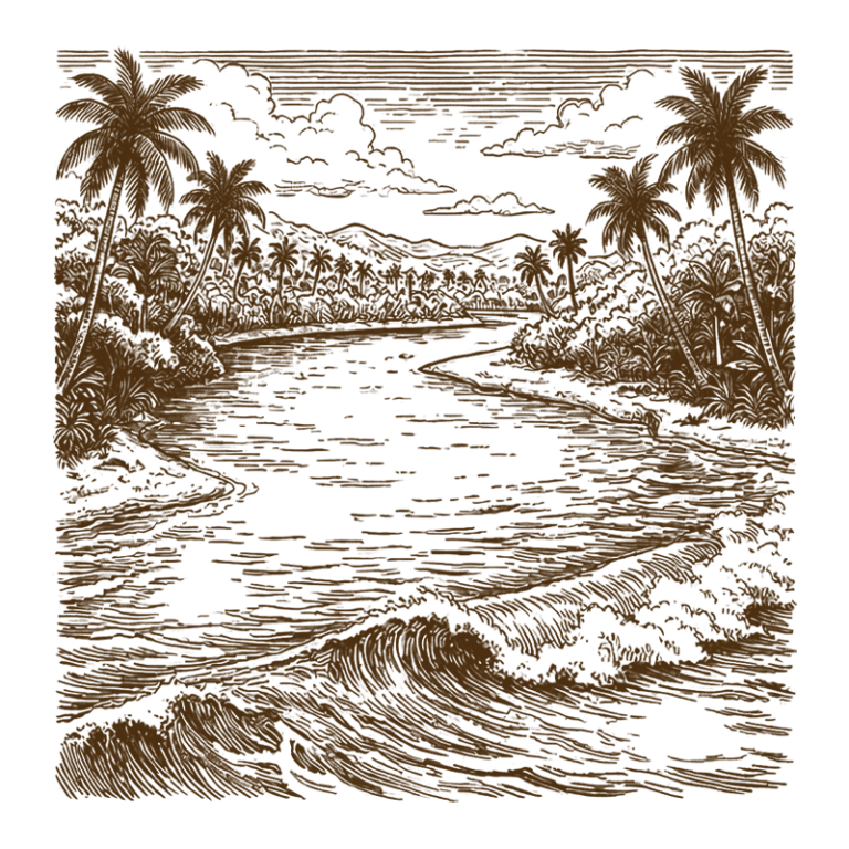 illustrated representation of where the river meets the ocean