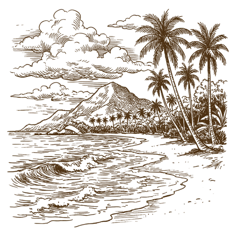 A hand-drawn depiction of Tayrona Beach